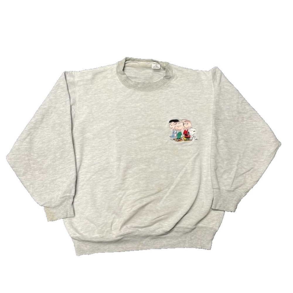 Vintage Peanuts Embroidered Sweatshirt Men Large Grey 1990s Peanuts
